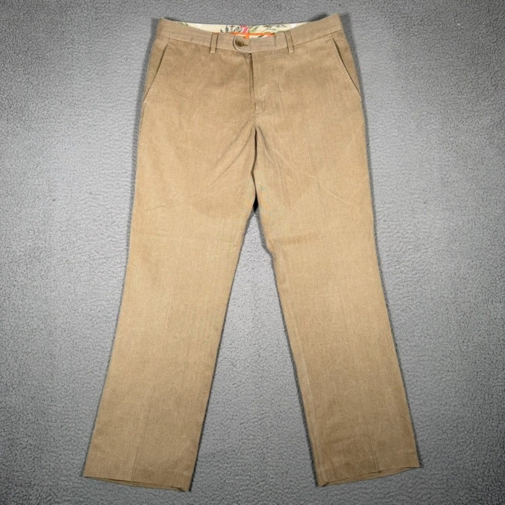 Tommy Bahama Pants Mens 33x30 Brown Trousers Silk Blend Herringbone Relaxed Logo